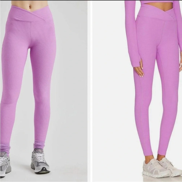 Year of Ours Pink Ribbed Veronica Crossover Waist Leggings Size M - Picture 1 of 6